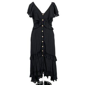 Bibi Black Ruffle Boho Western Maxi Dress Flutter Sleeves Black Size Small